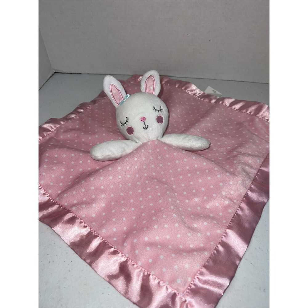Circo Target Pink Polka‎ Dot White Bunny Baby Blanket Satin Lovey Plush 13.5"